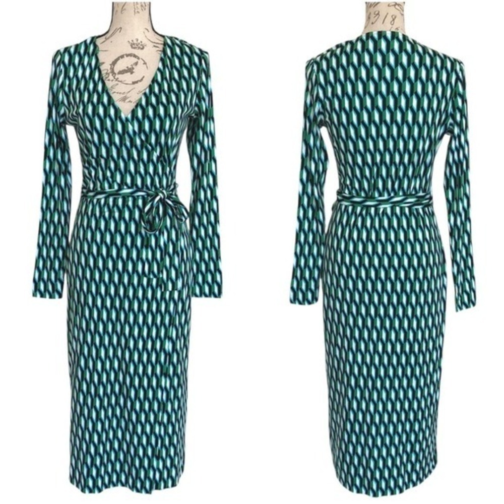 DVF For Target Arrow Geo Long Sleeve Midi Wrap Dress S Green Classic Career - Picture 4 of 17
